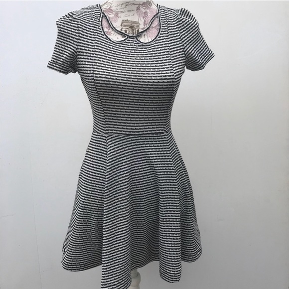 Free People Beach Black and White Striped Peter Pan Collar Dress Twee - Picture 2 of 4